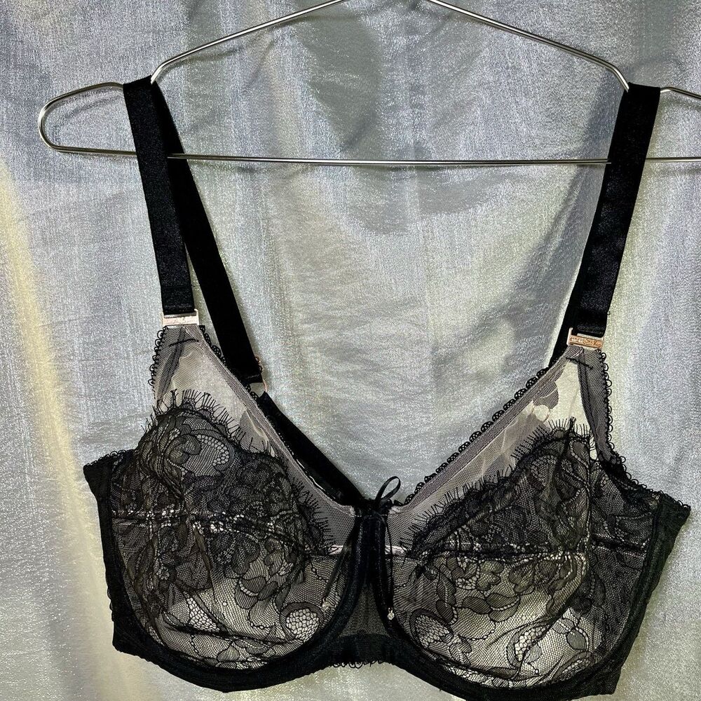 Smart And Sexy RETRO Lace Bra Size 38D Underwire Black with Bling FULL COVERAGE